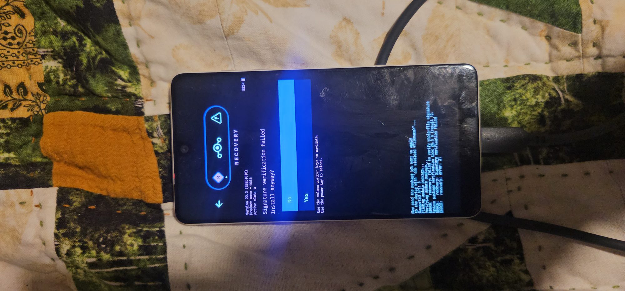 Lineage Recovery on the Essential Phone asking "Signature verification failed. Install anyway?" while sideloading the GApps package